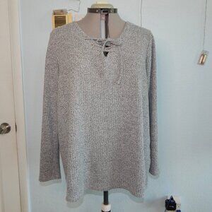 Lane Bryant Plus Size 18 20 Grey Knit Sweater Lace Up Tie Front Blouse Shirt To